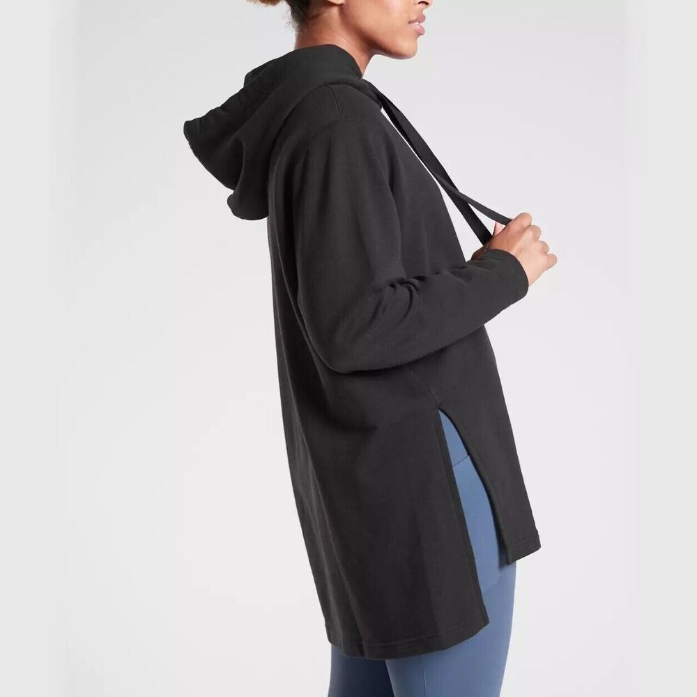 Athleta Hoodie Sweatshirt Small Yogi Black Long High Low Pullover Side Slits